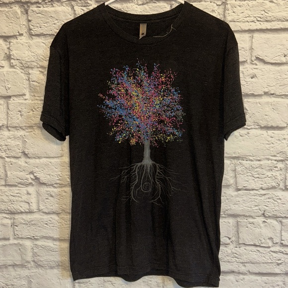 Next Level Colorful Tree Graphic Dark Gray Tee Shirt - Picture 2 of 5